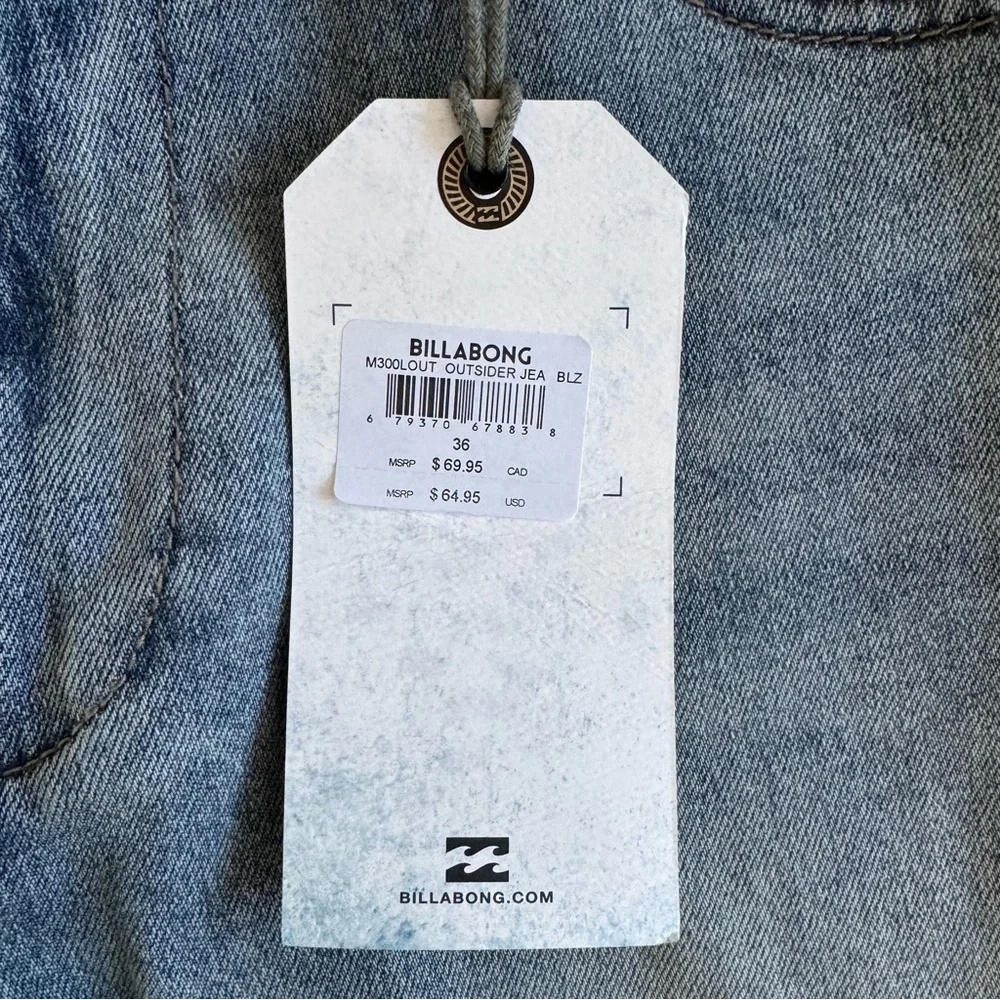 NWT Billabong Outsider Slim Stretch Jeans Streetwear Light Wash Blue Denim 36